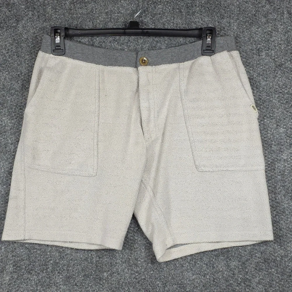 Vans Mens L Shorts Beige Grey Herringbone Knit Cotton Patch Pockets